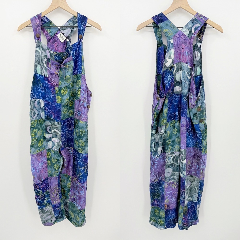 Go Fish Overalls Jumpsuit Patchwork Batik Wide Leg Pockets Boho Festival M Artsy